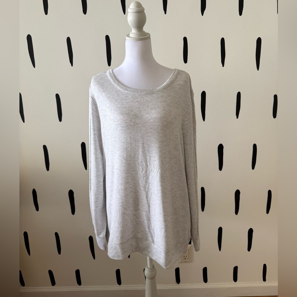 LOFT Light Gray Scoop Neck Long Sleeve, Open Back Top